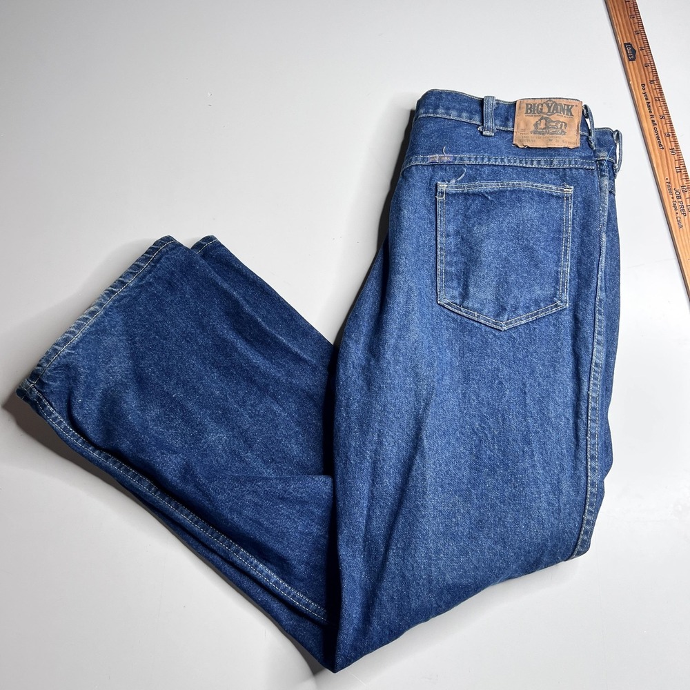 Vintage Big Yank Jeans Mens 38x30 Blue Denim Flare Leg Union Made USA Workwear